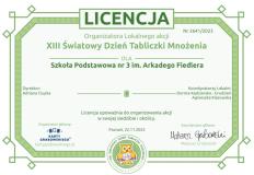 zdjęcie licencji przyznanej za udział w akcji