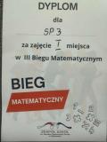 dyplom za zajęcie pierwszego miejsca w Biegu Matematycznym
